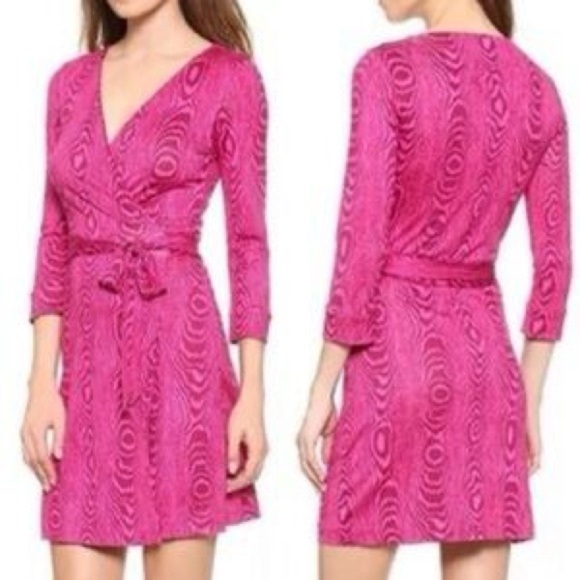 Diane Von Furstenberg DVF 100% Silk Julian Two Grain Pink Wrap Mini Dress Size 0 - Picture 2 of 16